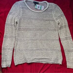 NWT INC International Concepts Beige Metallic‎ Sweater with Ribbed Trim